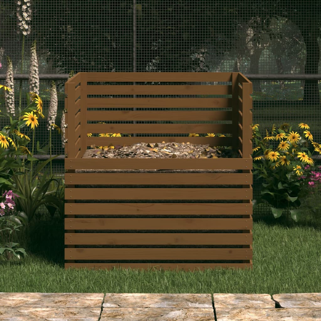 vidaXL Komposto dėžė, medaus rudas, 100x100x102cm, pušies masyvas