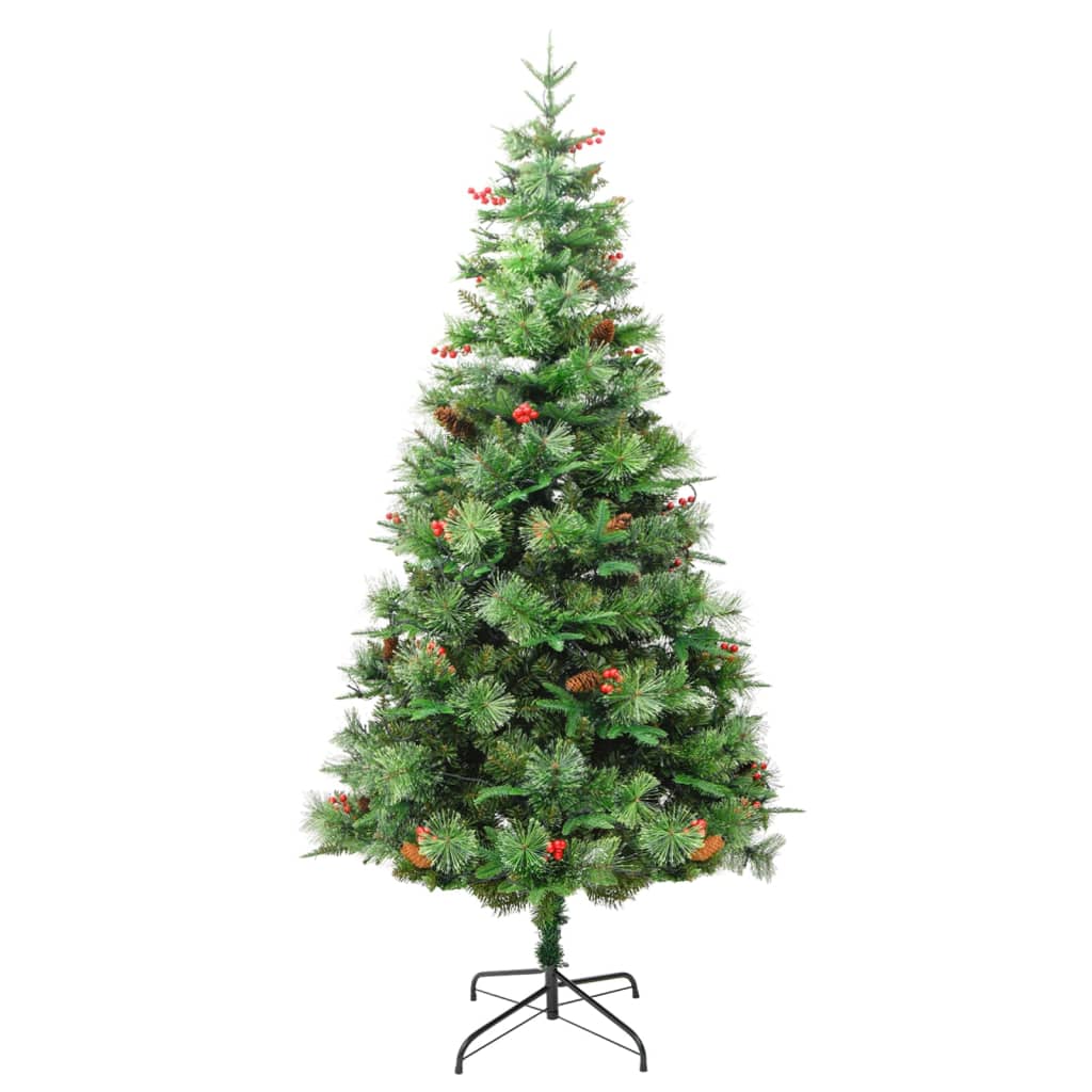 vidaXL Kalėdų eglutė su pušies kankorėžiais, žalia, 225cm, PVC su PE