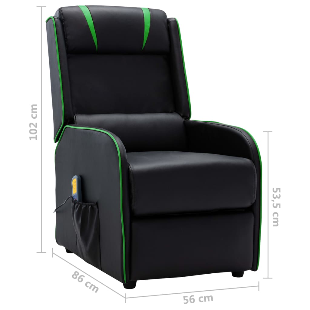 vidaXL Atlošiamas masažinis krėslas, juodas ir žalias, dirbtinė oda