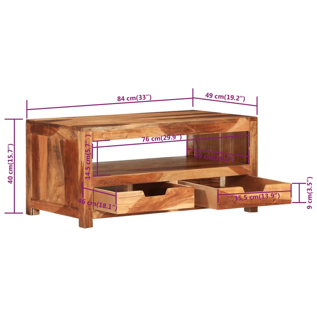 vidaXL Kavos staliukas, 84x49x40cm, akacijos medienos masyvas