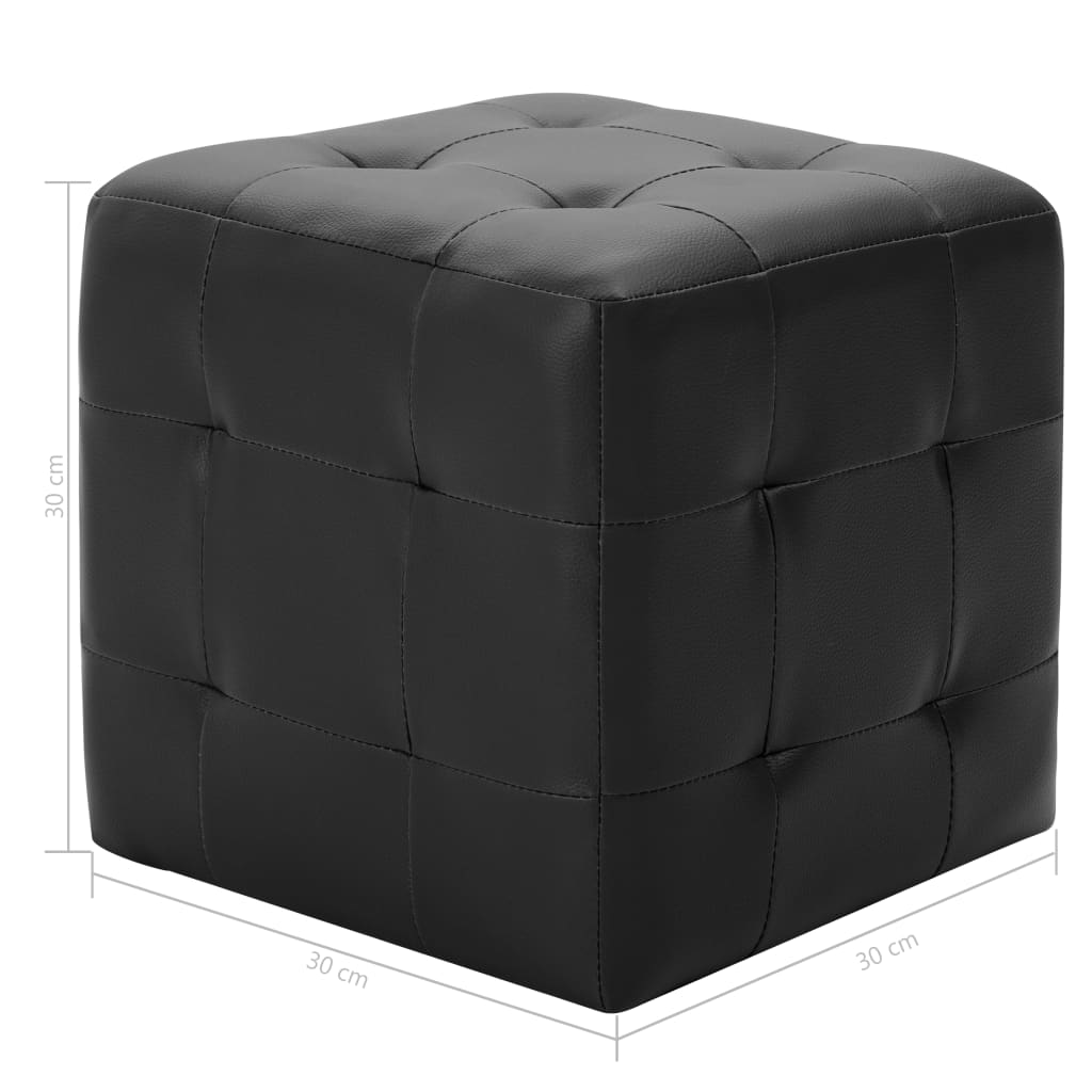 vidaXL Pufai, 2 vnt., juodos spalvos, 30x30x30 cm, dirbtinė oda