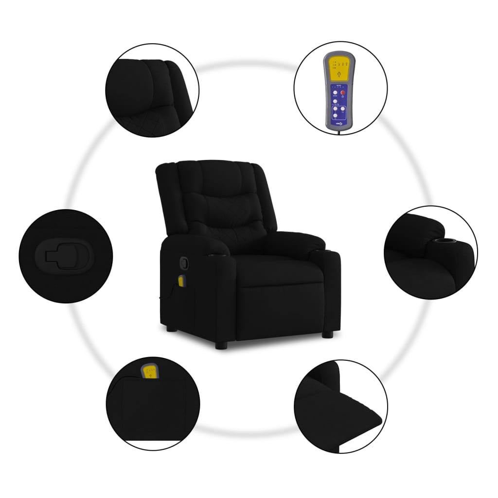 vidaXL Atsistojantis atlošiamas masažinis krėslas, juodas, audinys