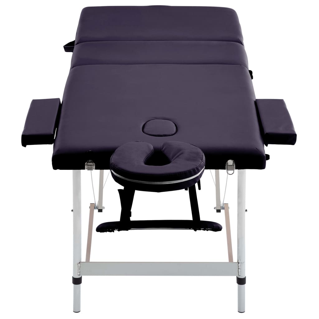 vidaXL Sulankstomas masažo stalas, violetinis, aliuminis, 3 zonų