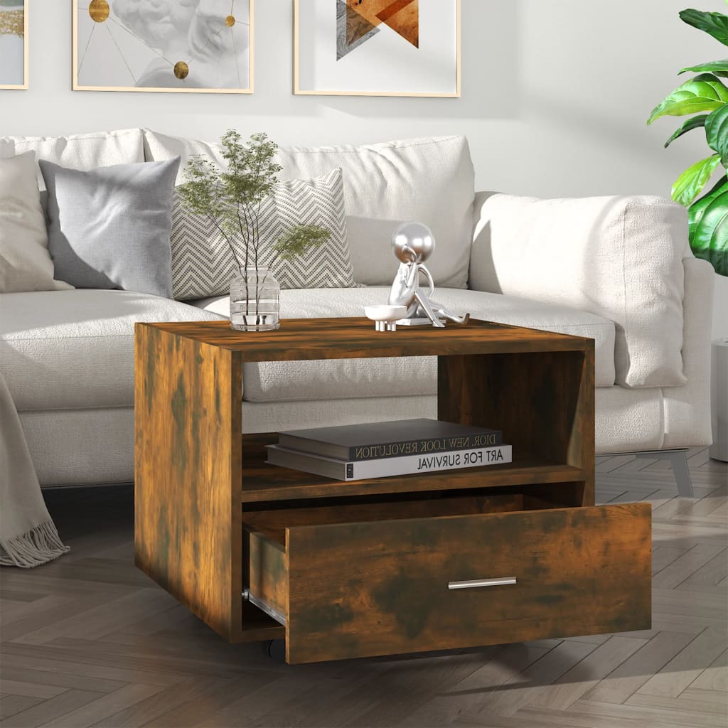 vidaXL Kavos staliukas, dūminio ąžuolo, 55x55x40cm, apdirbta mediena