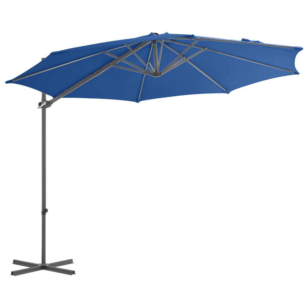 vidaXL Gembinis skėtis su plieniniu stulpu, tamsiai mėlynas, 300cm