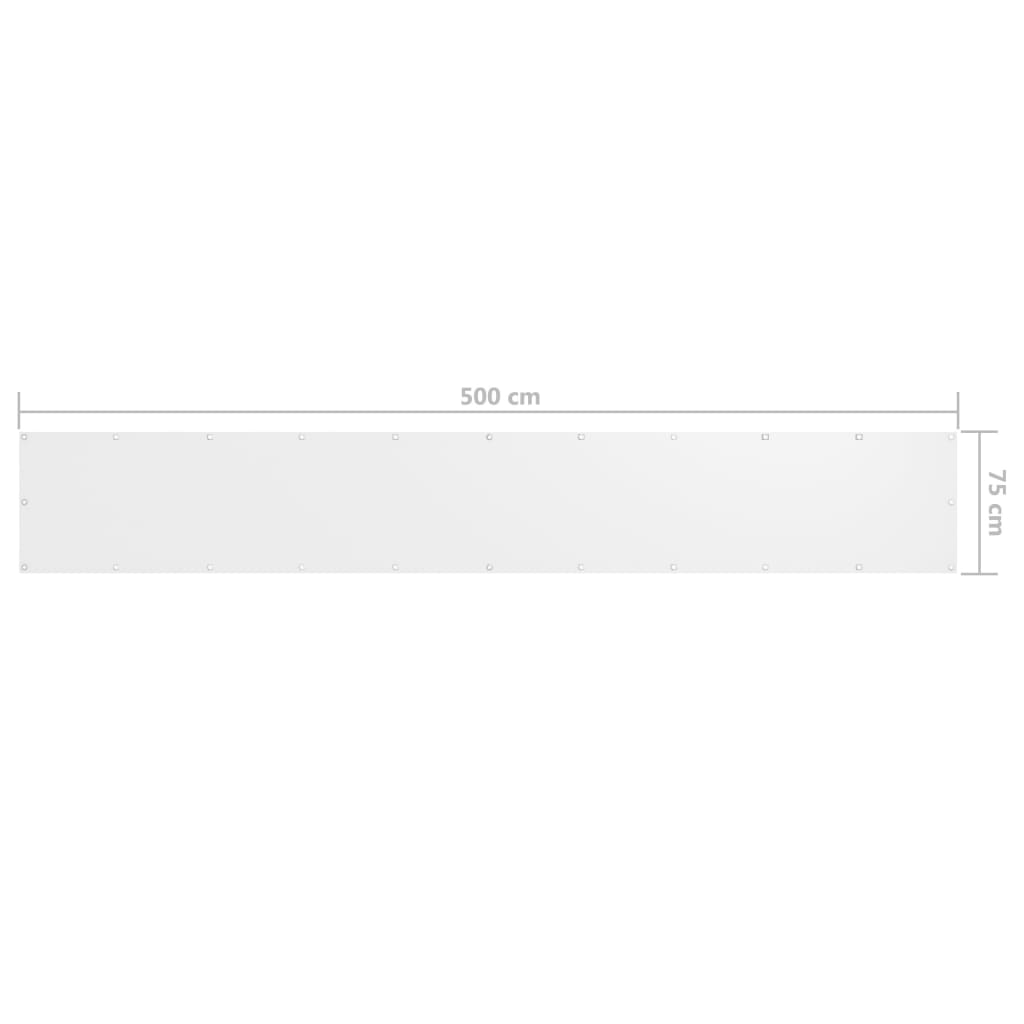 vidaXL Balkono pertvara, baltos spalvos, 75x500cm, oksfordo audinys