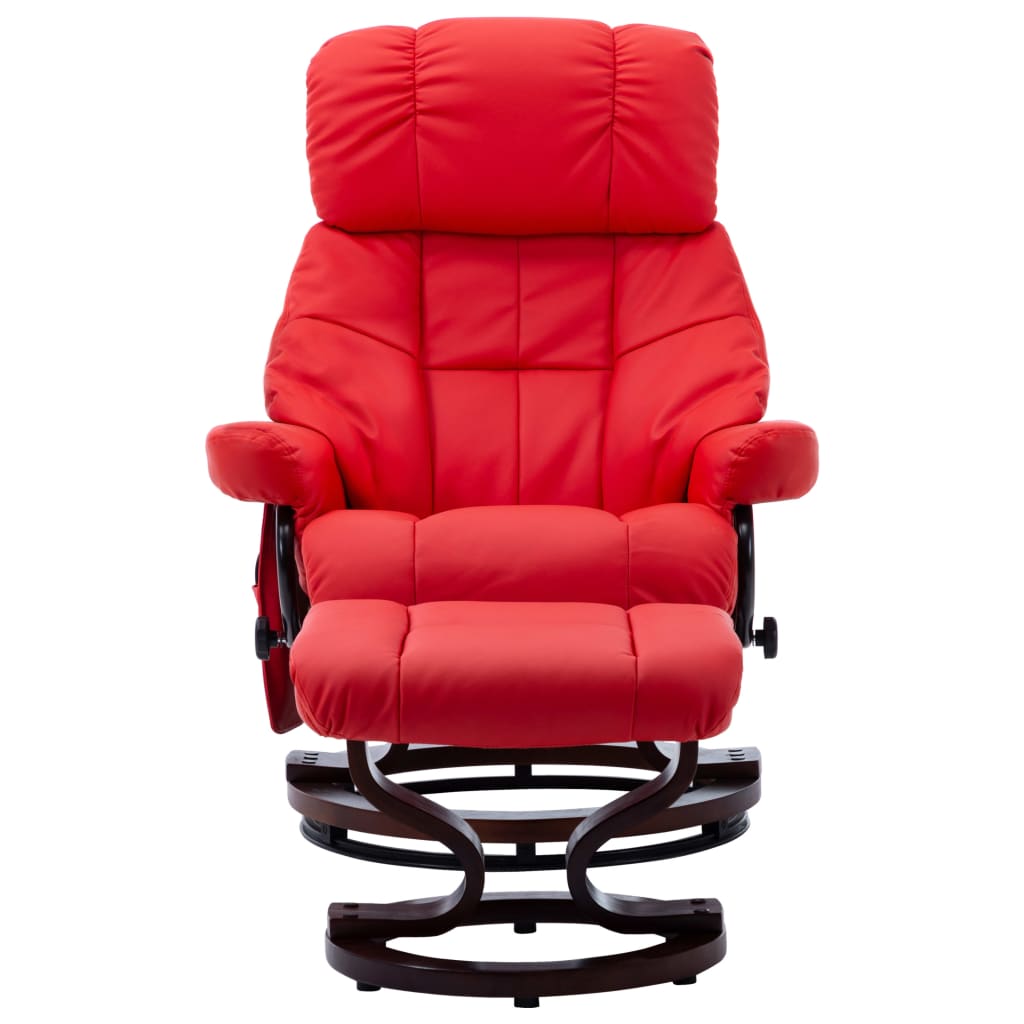 vidaXL Atlošiamas masažinis krėslas, raudonas, dirbtinė oda ir mediena