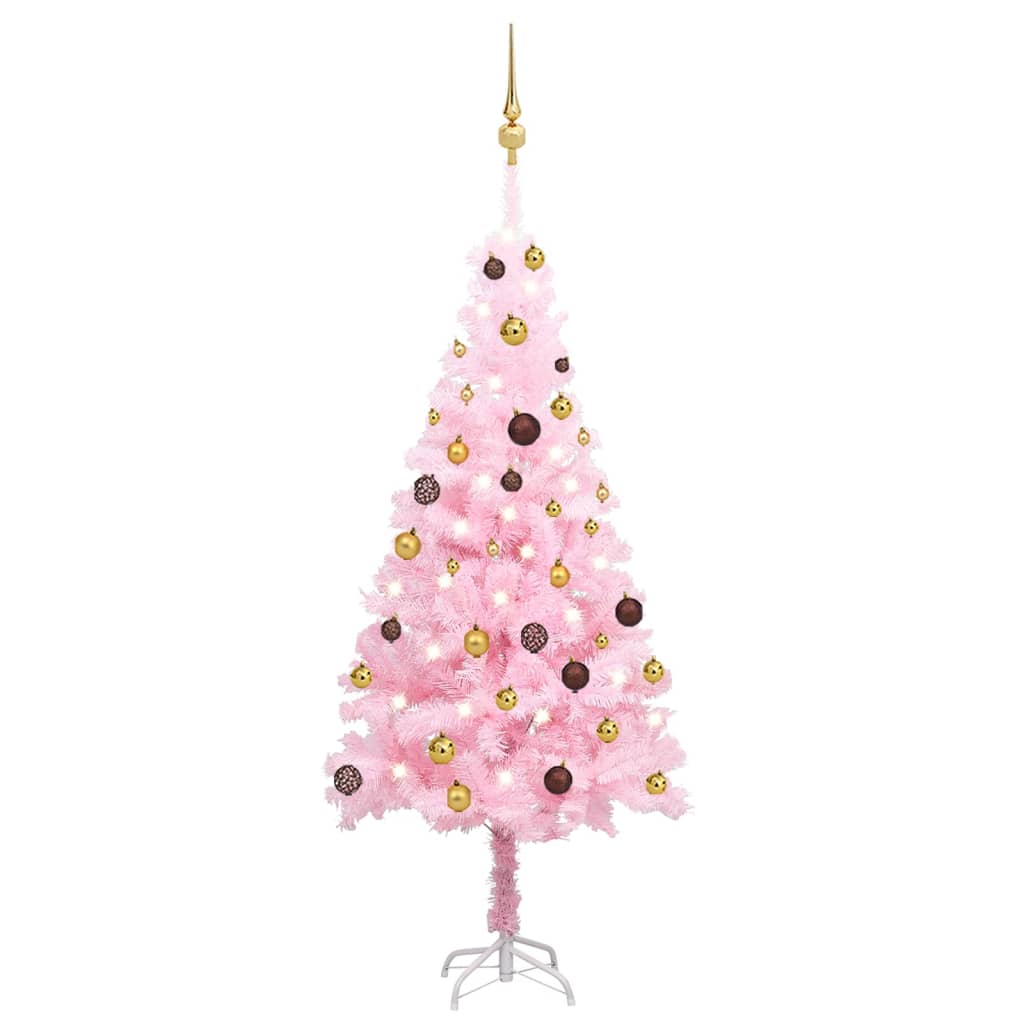 vidaXL Dirbtinė Kalėdų eglutė su žaisliukais, rožinė, 150cm, PVC