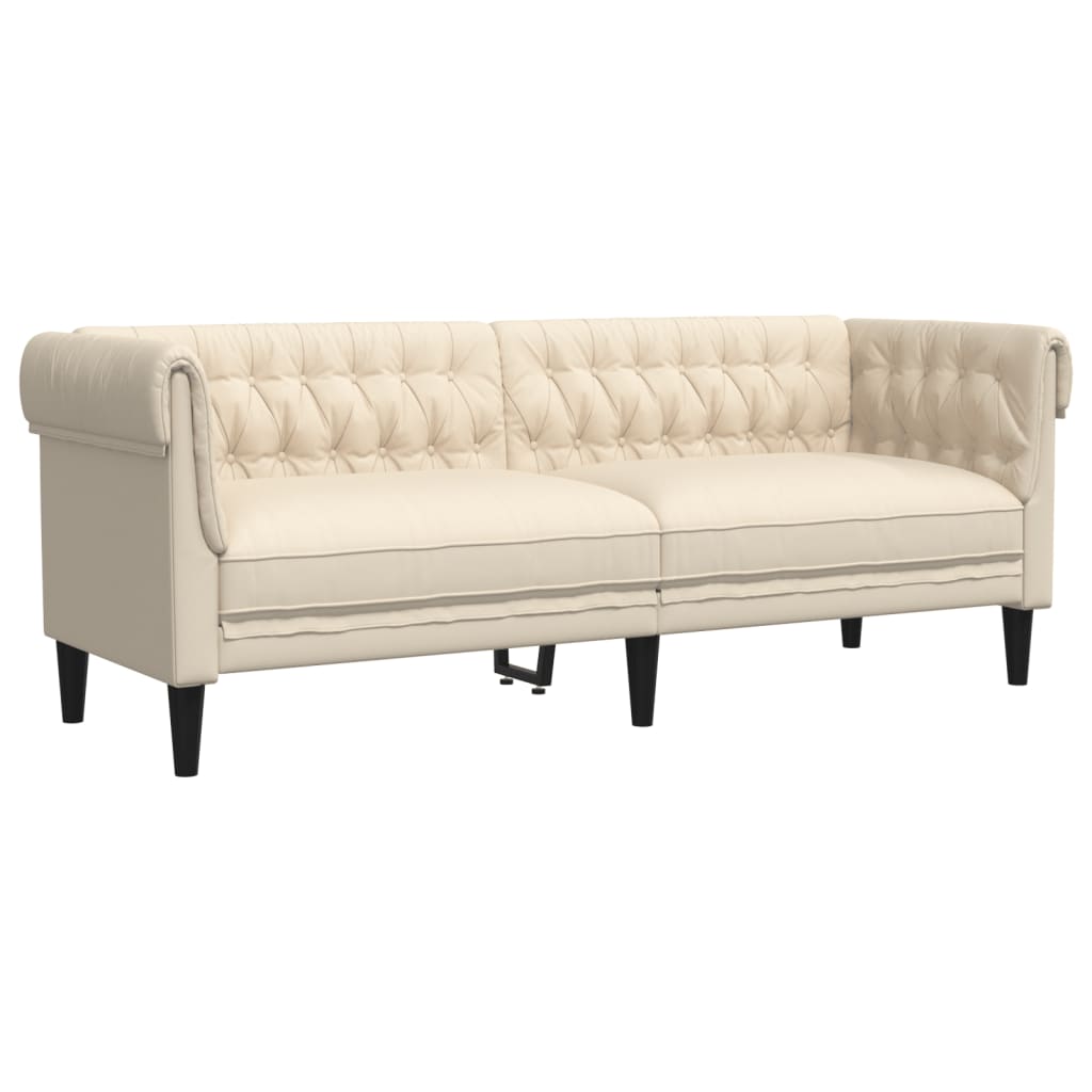 vidaXL Trivietė chesterfield sofa, kreminės spalvos, audinys