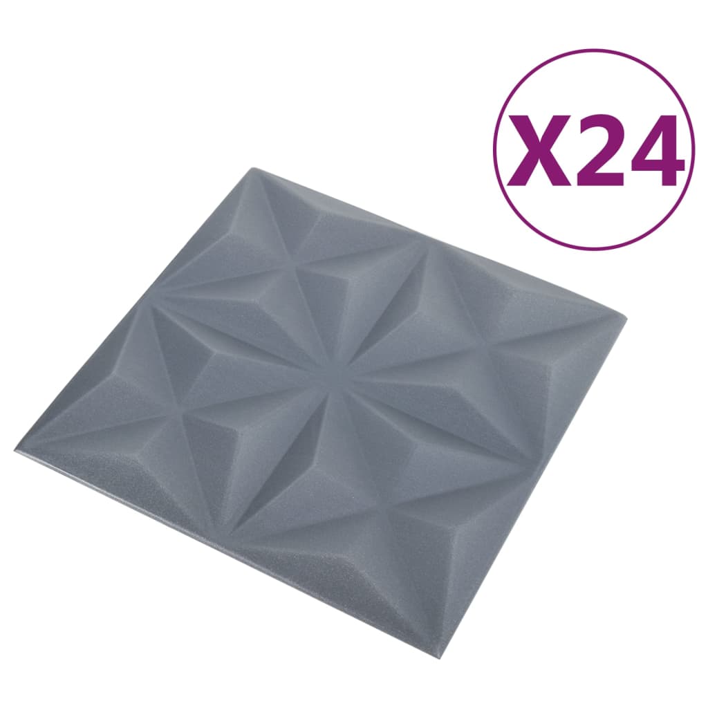 vidaXL 3D sienų plokštės, 24vnt., origami pilkos, 50x50cm, 6m²