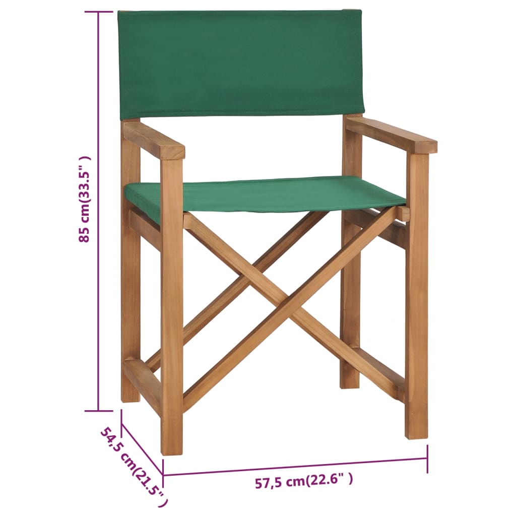 vidaXL Režisieriaus kėdė, žalios spalvos, tikmedžio medienos masyvas