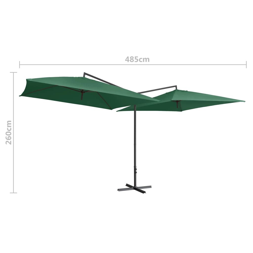 vidaXL Dvigubas skėtis su plieniniu stulpu, žalios spalvos, 250x250cm