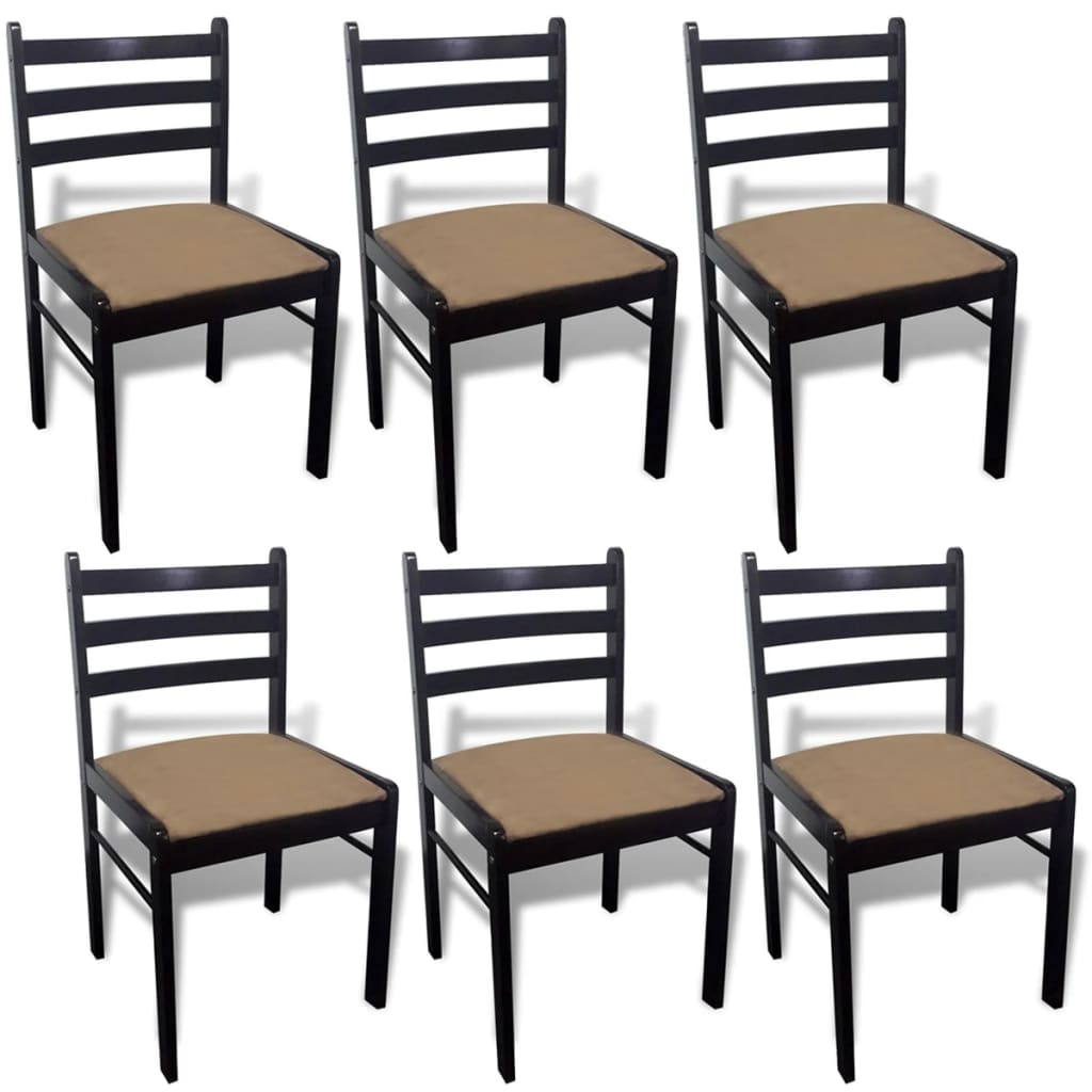 vidaXL Valgomojo kėdės, 6 vnt., rudos, medienos masyvas ir aksomas