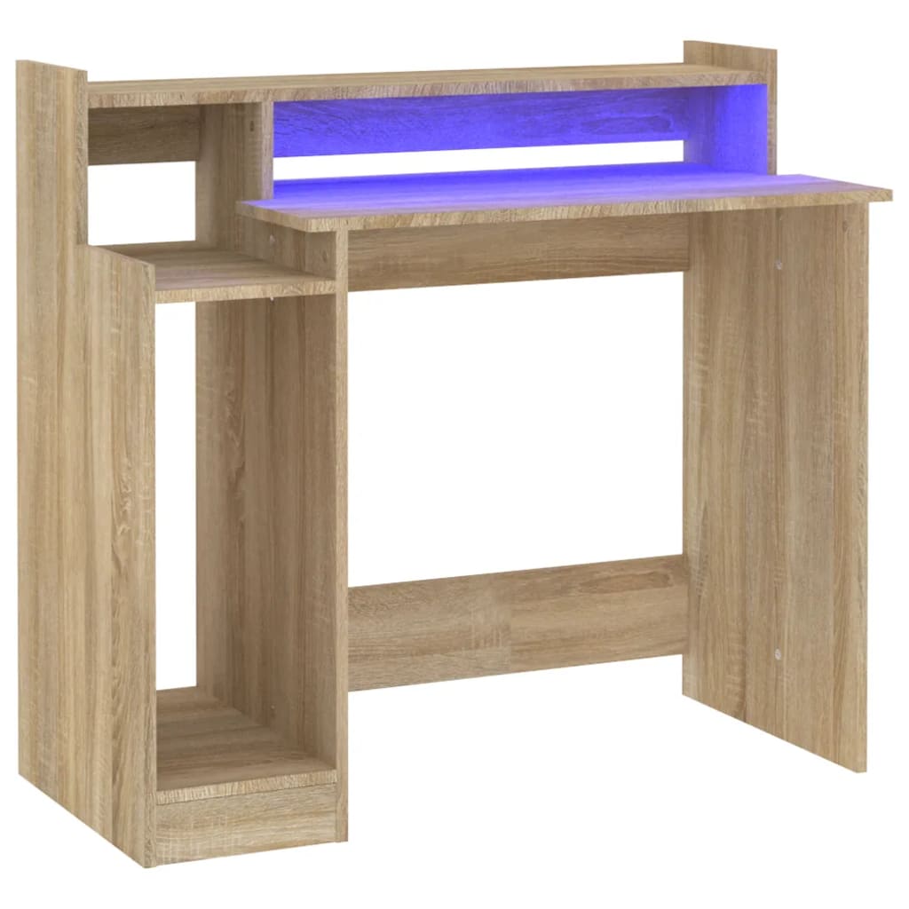 vidaXL Rašomasis stalas su LED apšvietimu, ąžuolo, 97x45x90cm, mediena