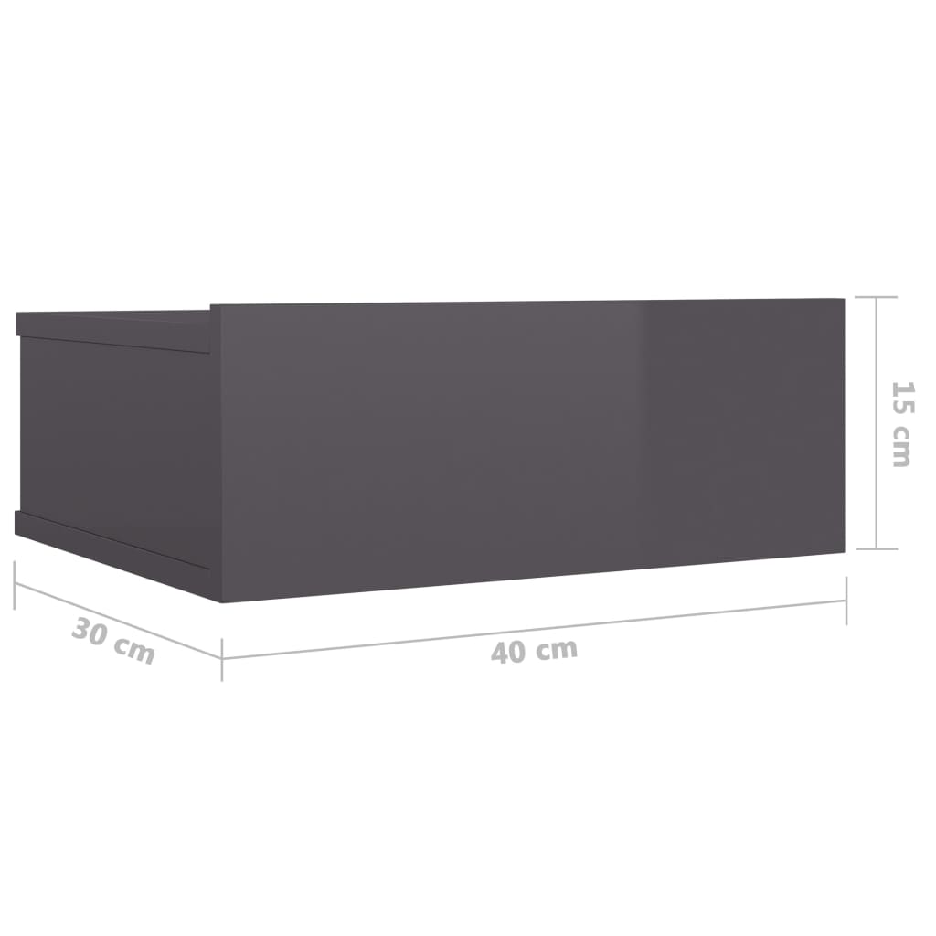 vidaXL Pakab. naktinis staliukas, pilkos sp., 40x30x15cm, MDP, blizgus