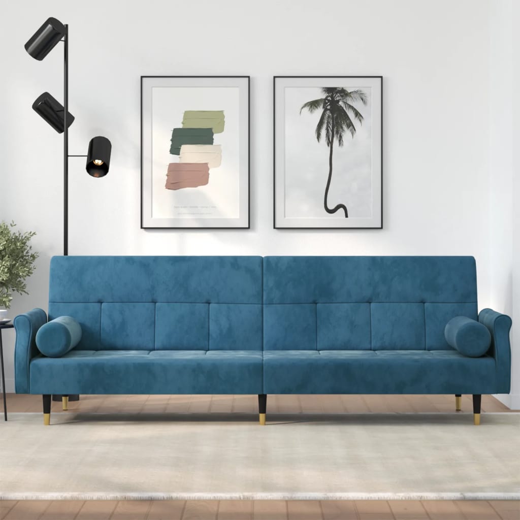 vidaXL Sofa-lova su pagalvėlėmis, mėlynos spalvos, aksomas