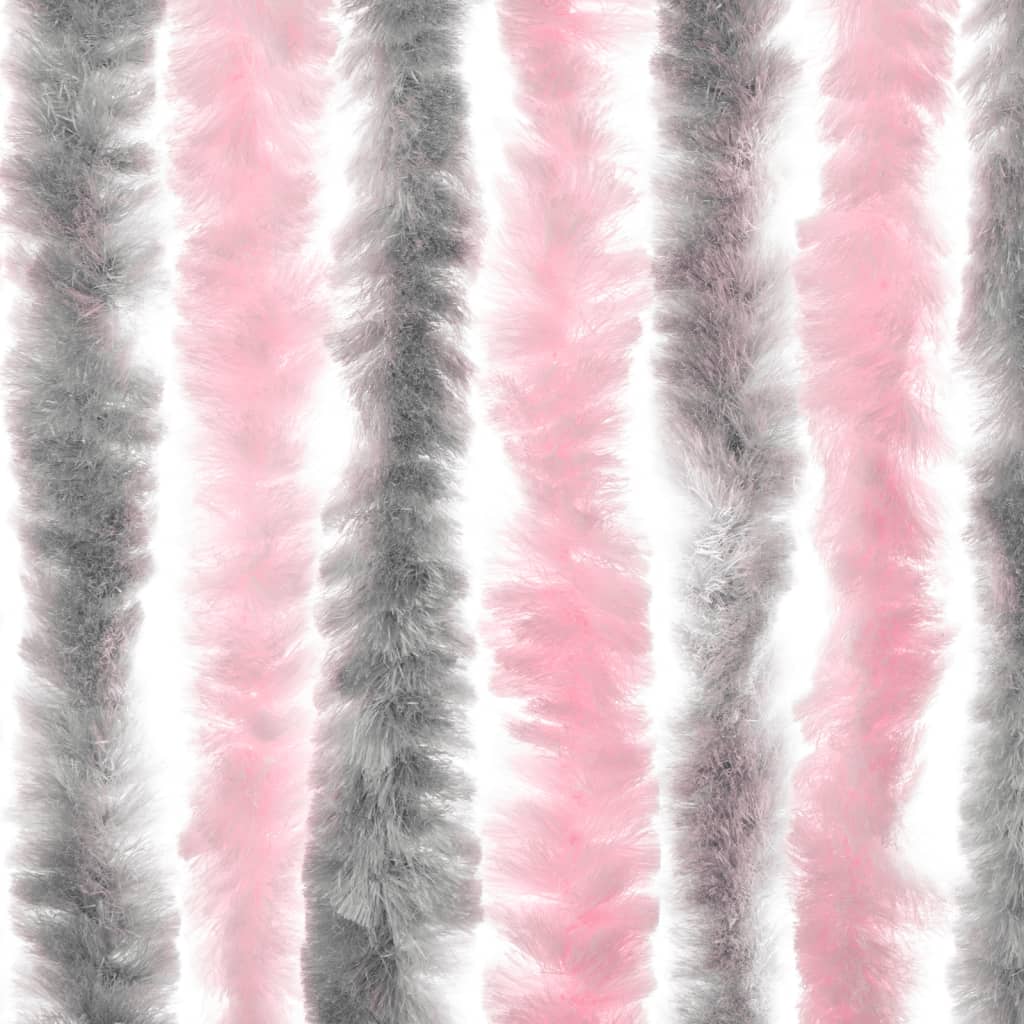 vidaXL Užuolaida nuo musių, pilka ir rožinė, 90x220cm šenilis