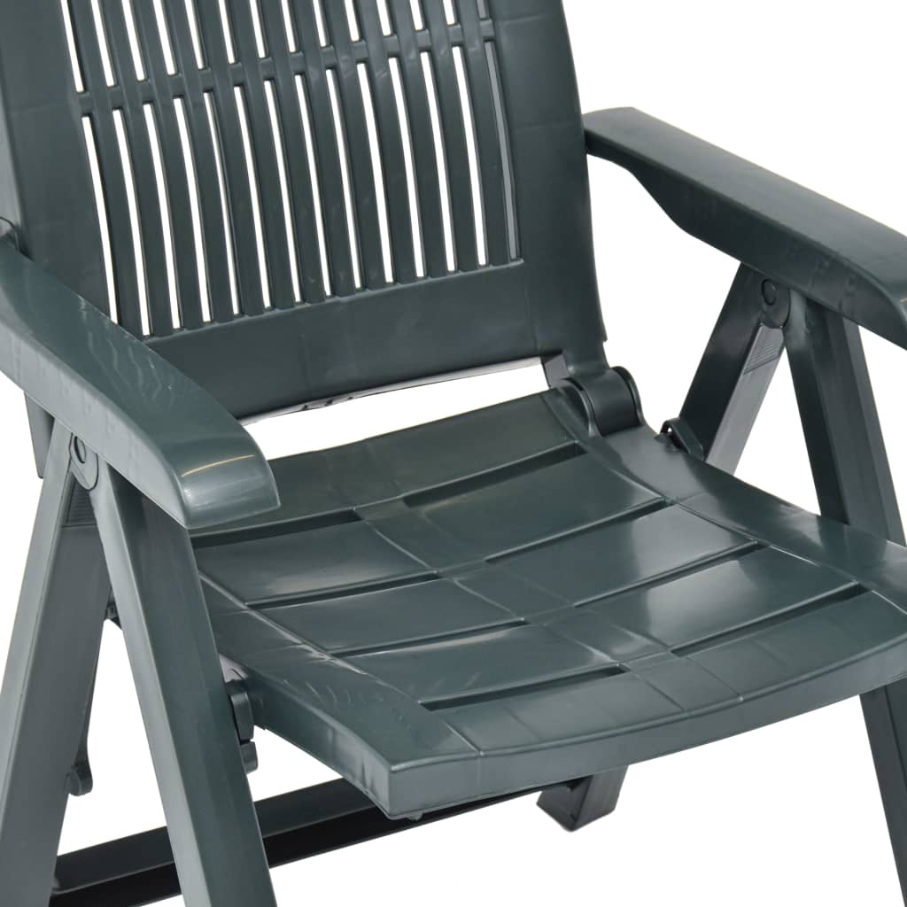 vidaXL Atlošiamos sodo kėdės, 2vnt., žalios spalvos, plastikas