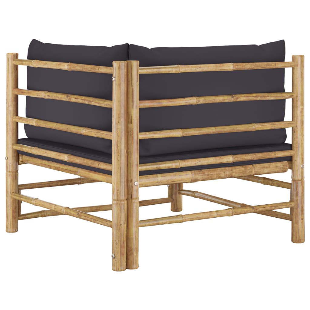 vidaXL Kampinė sodo sofa su tamsiai pilkomis pagalvėlėmis, bambukas