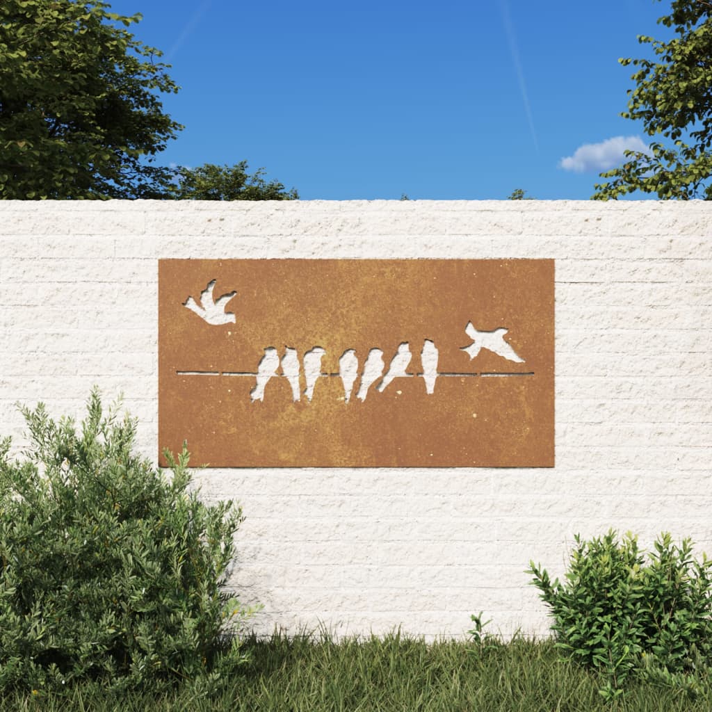 vidaXL Sodo sienos dekoracija, 105x55cm, corten plienas, paukščiai