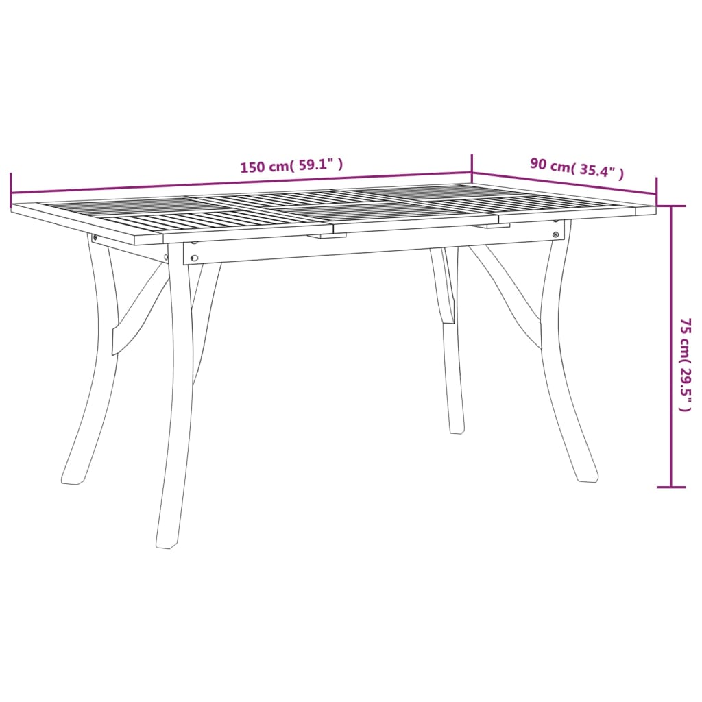 vidaXL Sodo stalas, 150x90x75cm, akacijos medienos masyvas