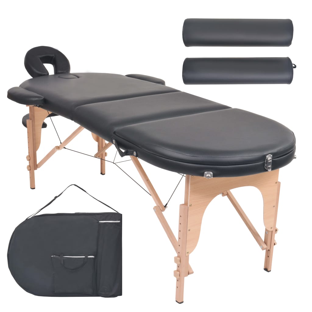 vidaXL Sulankstomas masažo stalas, juodas, 4cm storio, su 2 atramomis