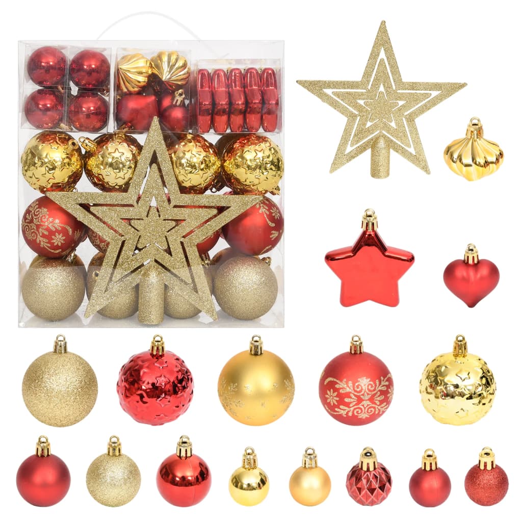 vidaXL Kalėdinių žaisliukų rinkinys, 70vnt., auksiniai ir raudoni