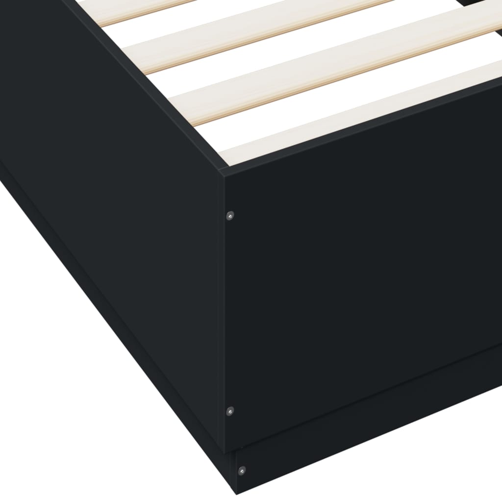 vidaXL Lovos rėmas su LED, juodas, 90x200cm, apdirbta mediena