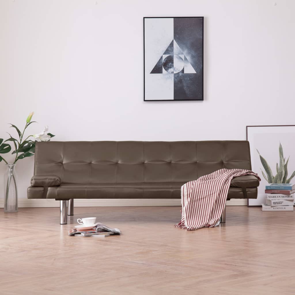 vidaXL Sofa-lova su dviem pagalvėm, rudos sp., dirbtinė oda
