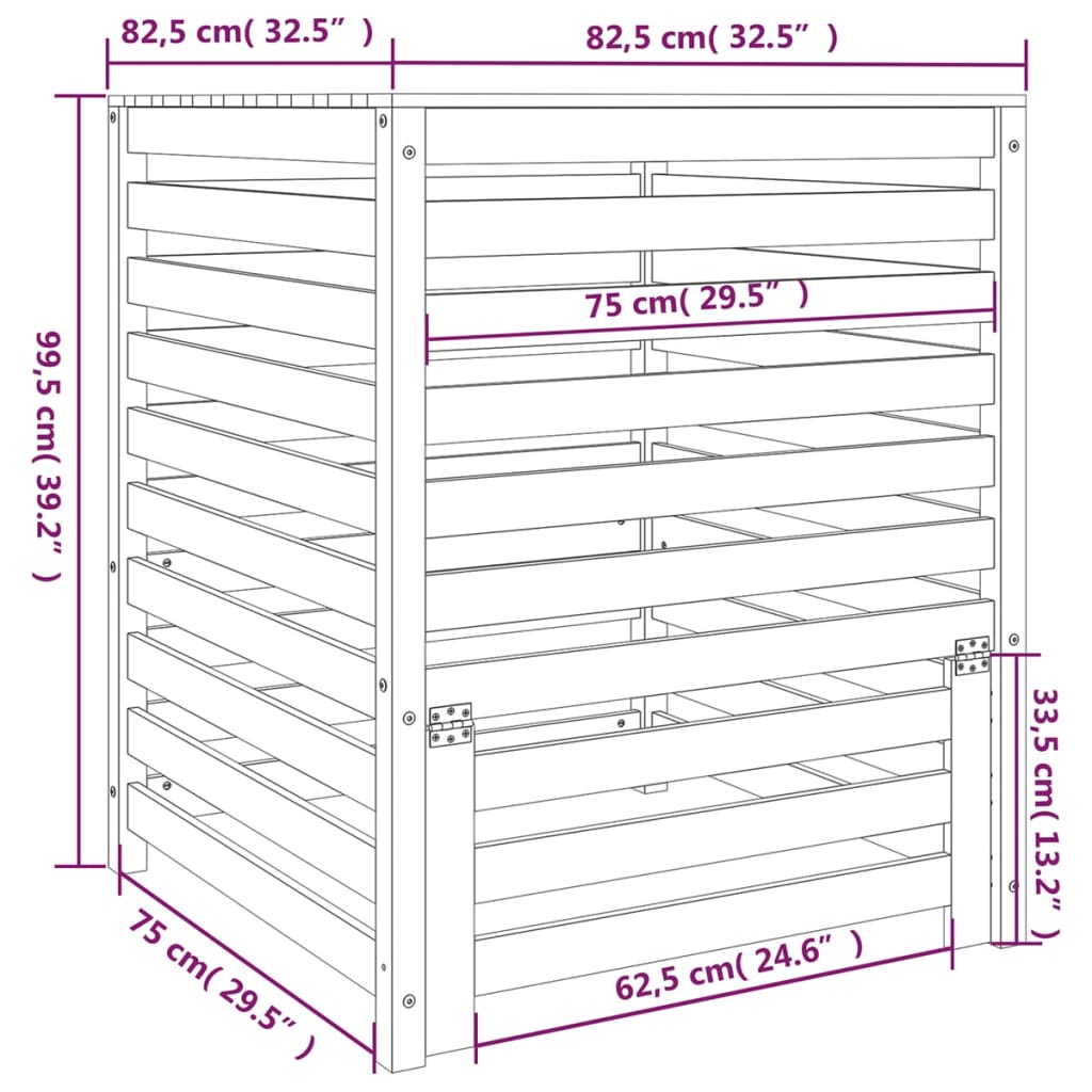 vidaXL Komposto dėžė, pilka, 82,5x82,5x99,5cm, pušies medienos masyvas