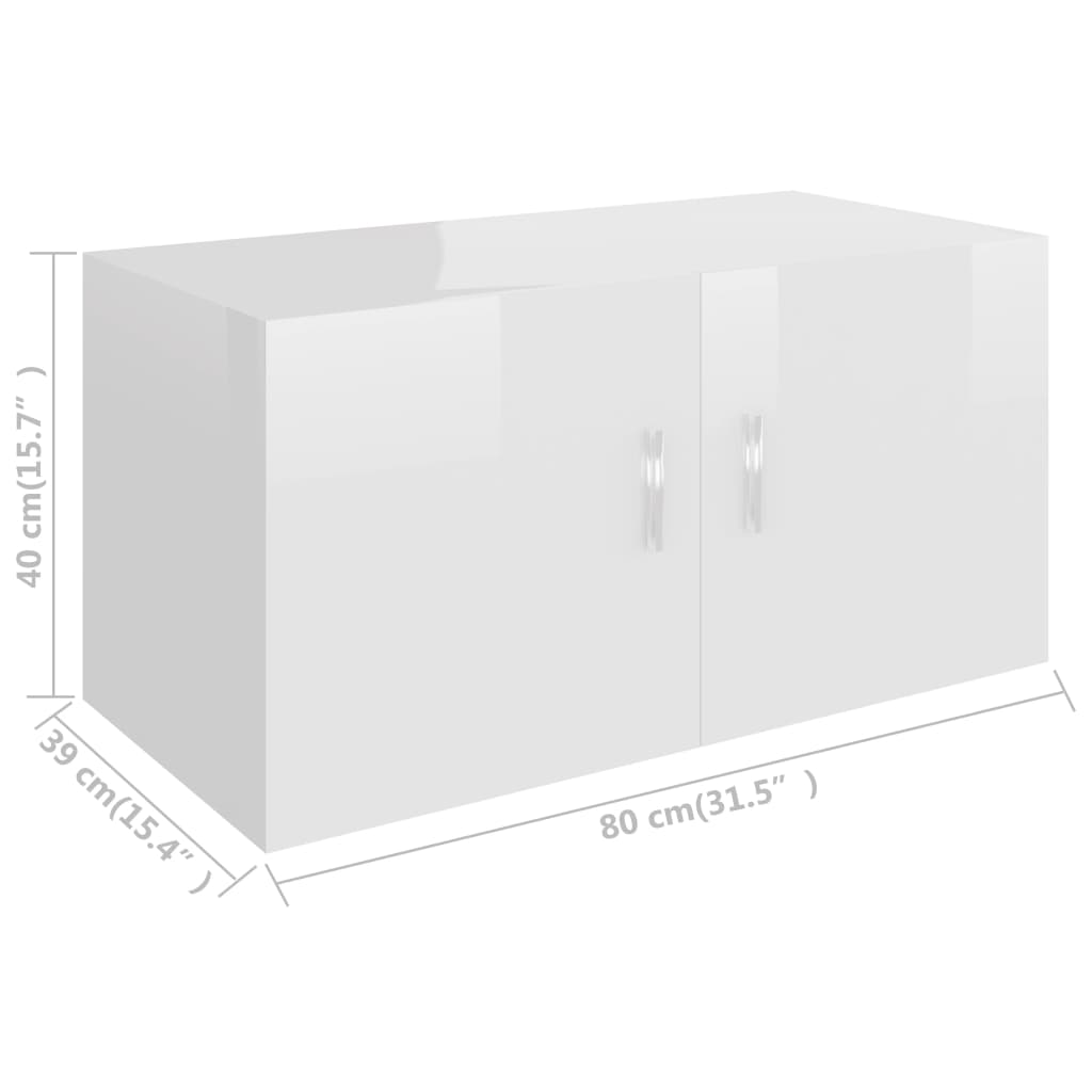 vidaXL Prie sienos montuojama spintelė, balta, 80x39x40cm, MDP, blizgi