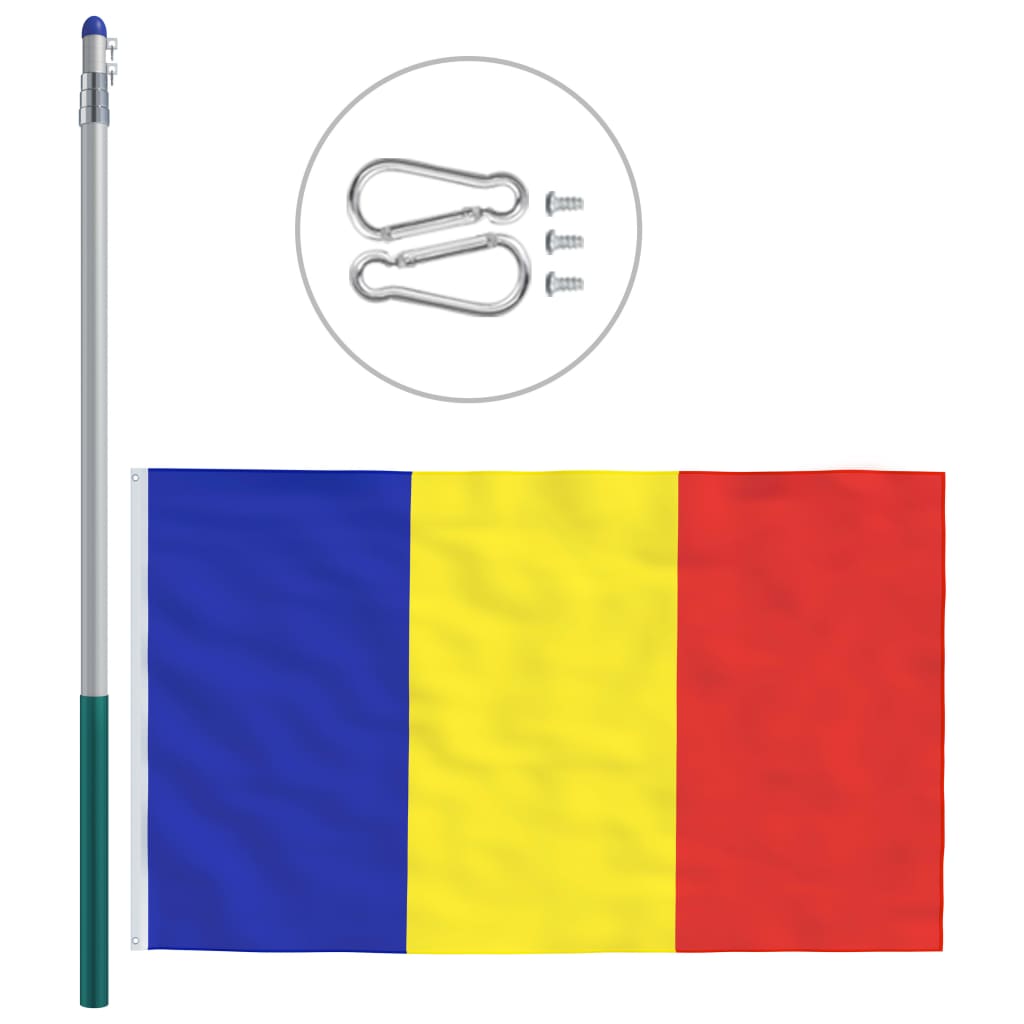 vidaXL Rumunijos vėliava su stiebu, aliuminis, 6m
