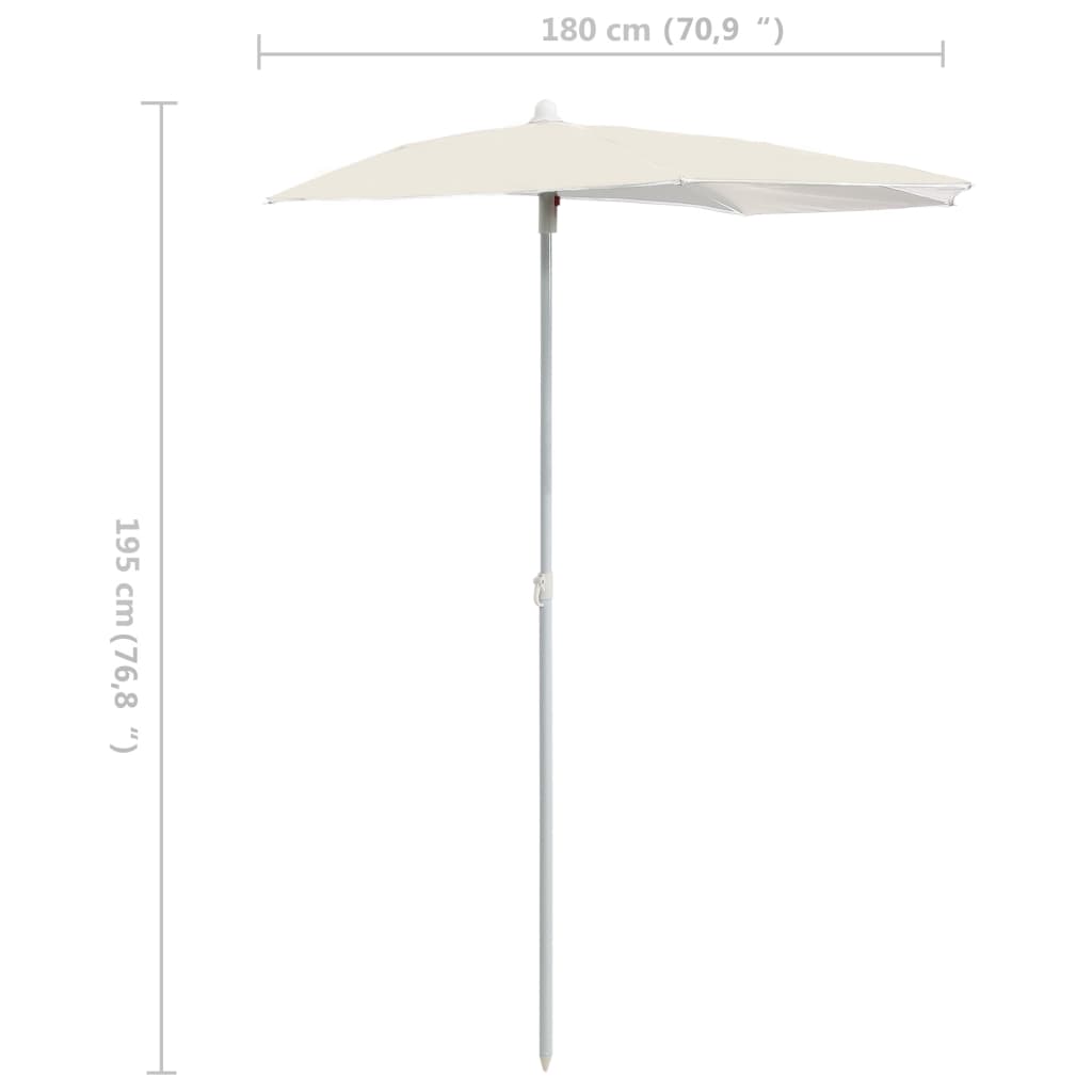 vidaXL Pusapvalis sodo skėtis su stulpu, smėlio spalvos, 180x90cm