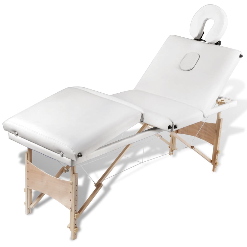 vidaXL Sulankstomas masažo stalas, kreminis, 4 zonų, su mediniu rėmu