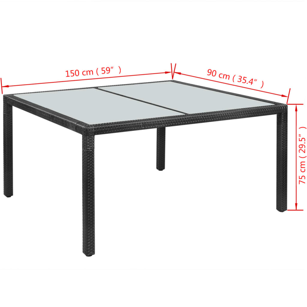 vidaXL Sodo stalas, juodas, 150x90x75, poliratanas