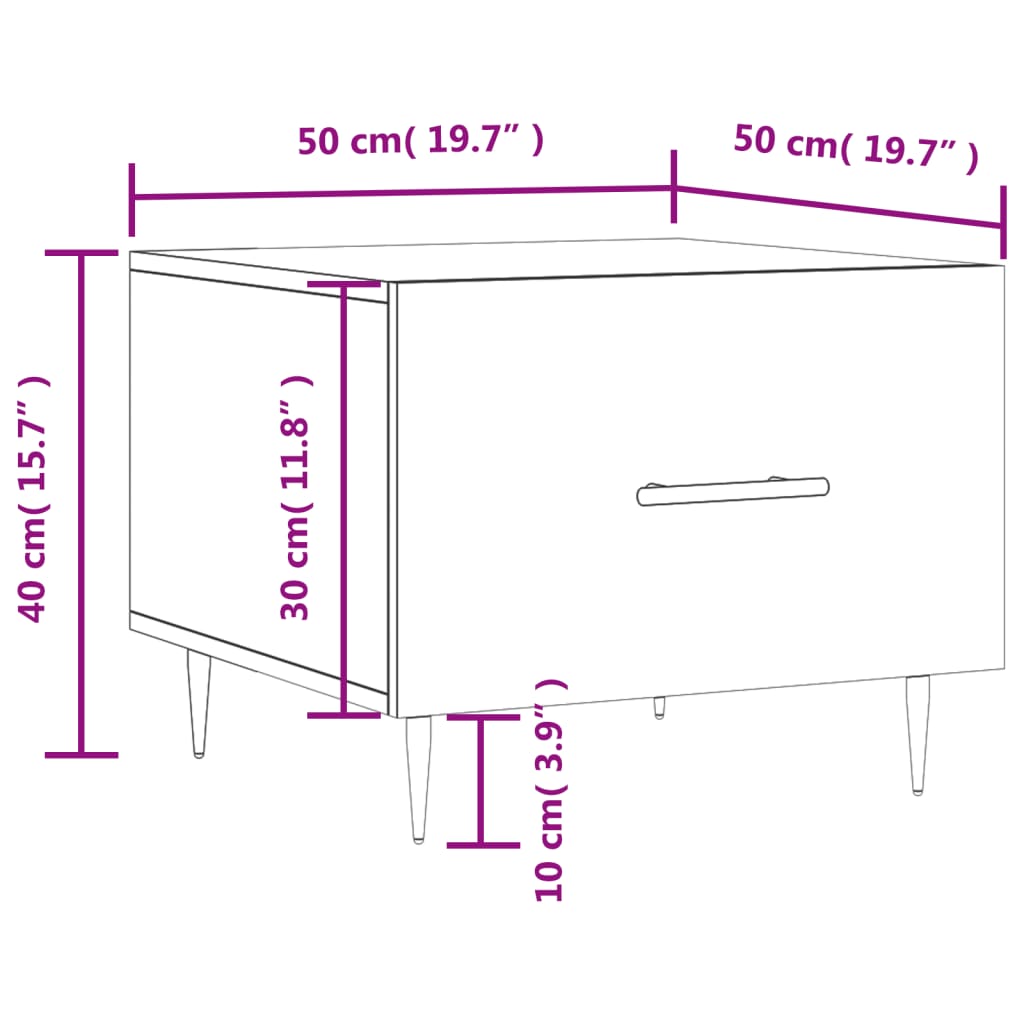 vidaXL Kavos staliukas, baltas, 50x50x40cm, apdirbta mediena