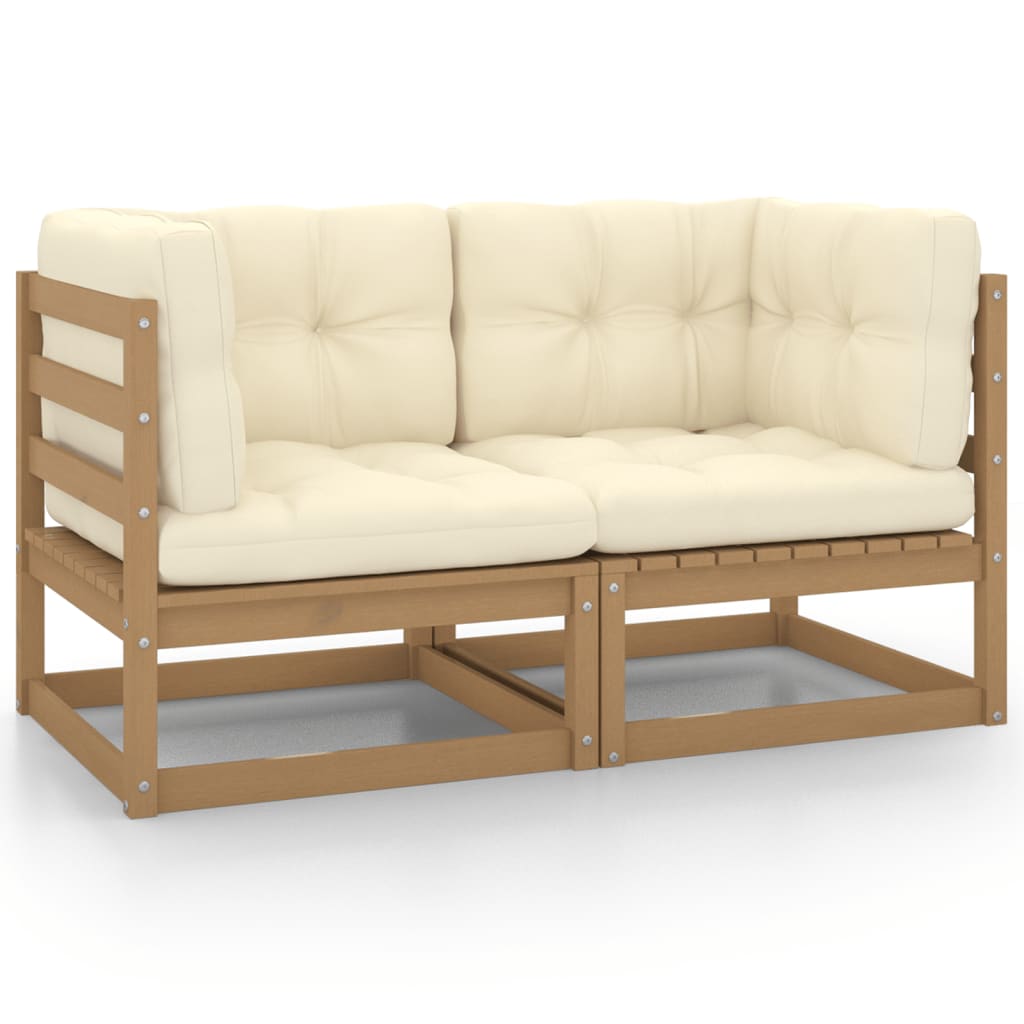 vidaXL Dvivietė sodo sofa su pagalvėlėmis, medaus ruda, pušies masyvas