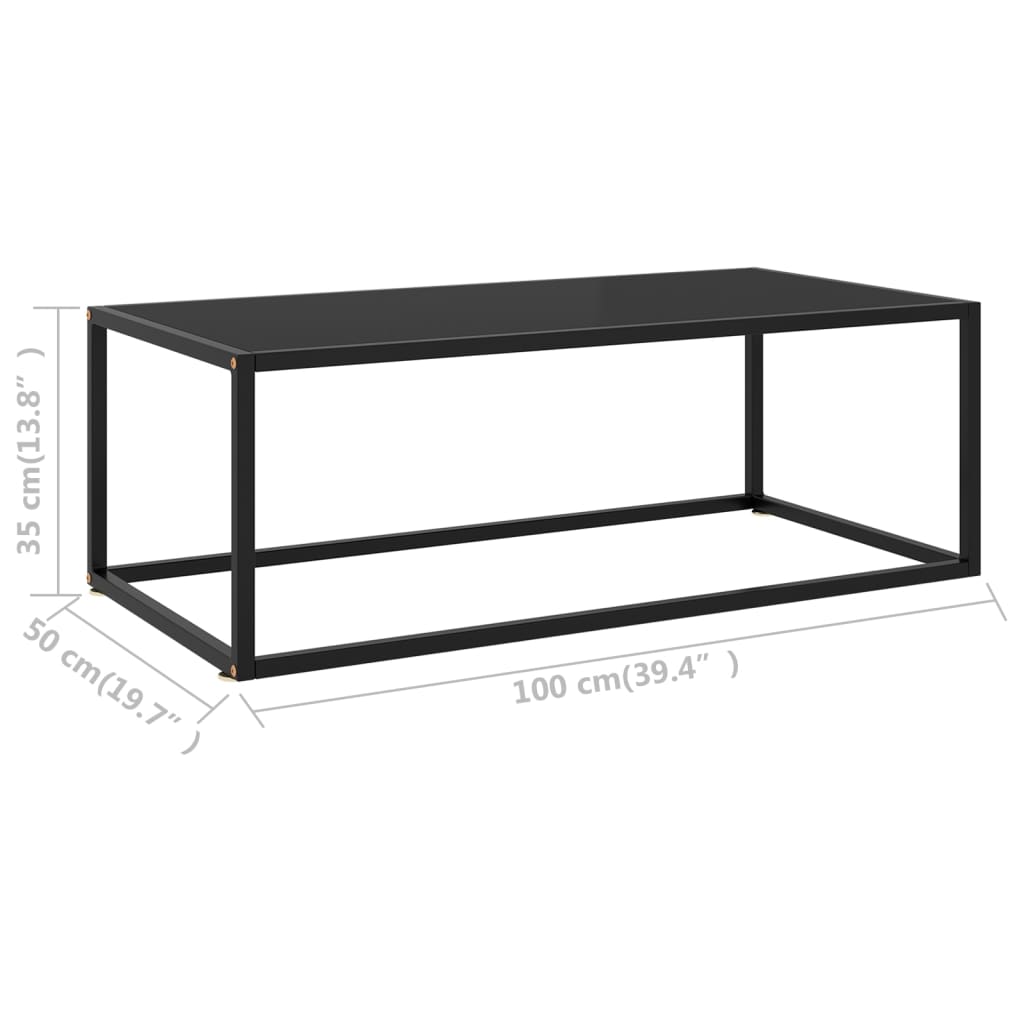 vidaXL Kavos staliukas su juodu stiklu, juodas, 100x50x35cm