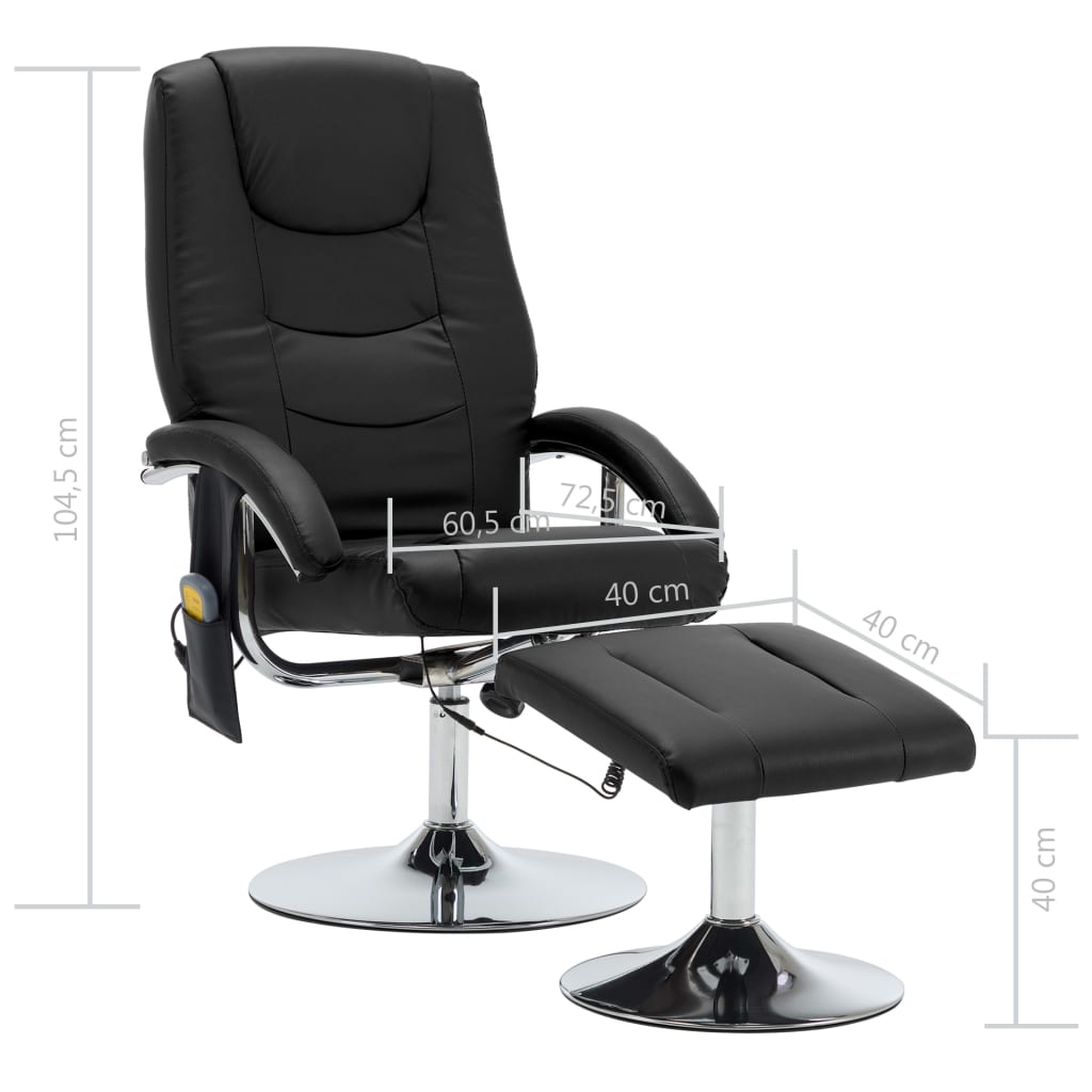 vidaXL Atlošiamas masažinis krėslas su pakoja, juodas, dirbtinė oda