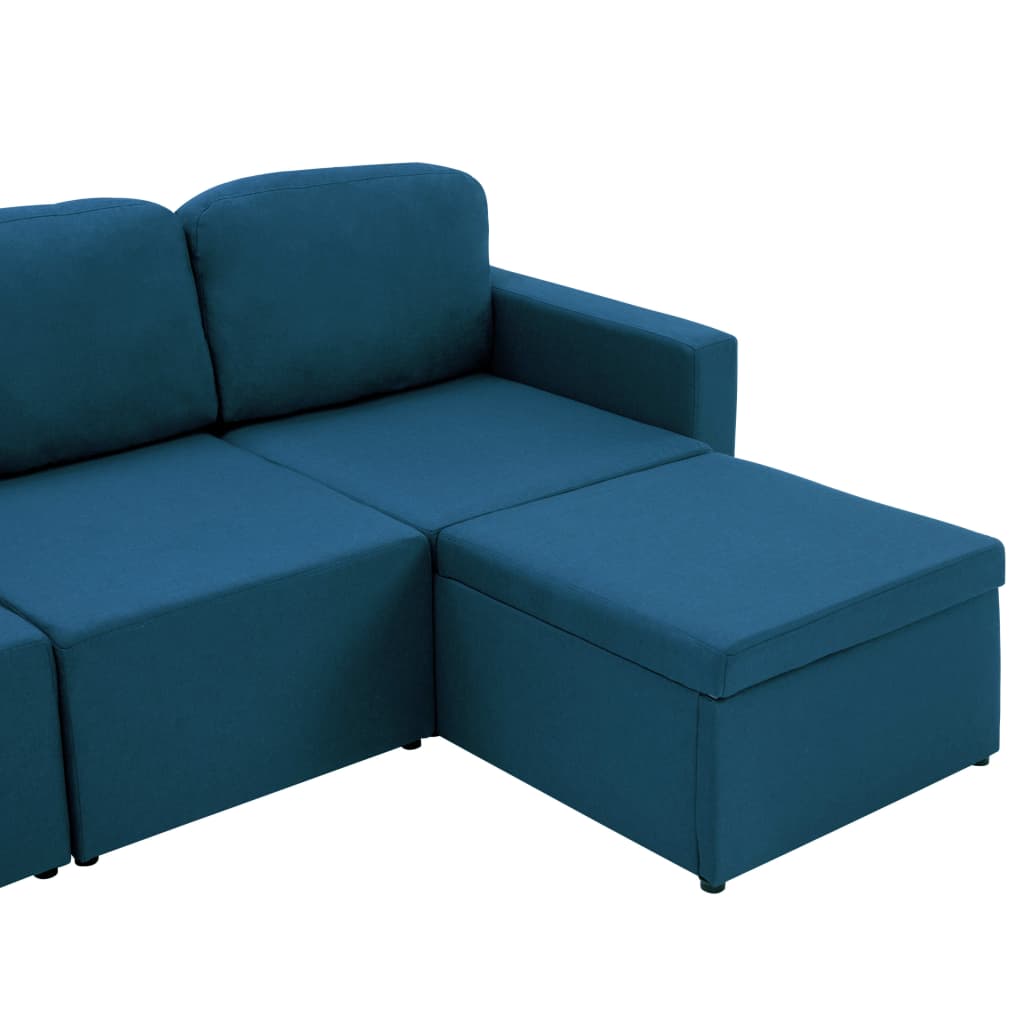 vidaXL Trivietė modulinė sofa-lova, mėlynos spalvos, audinys
