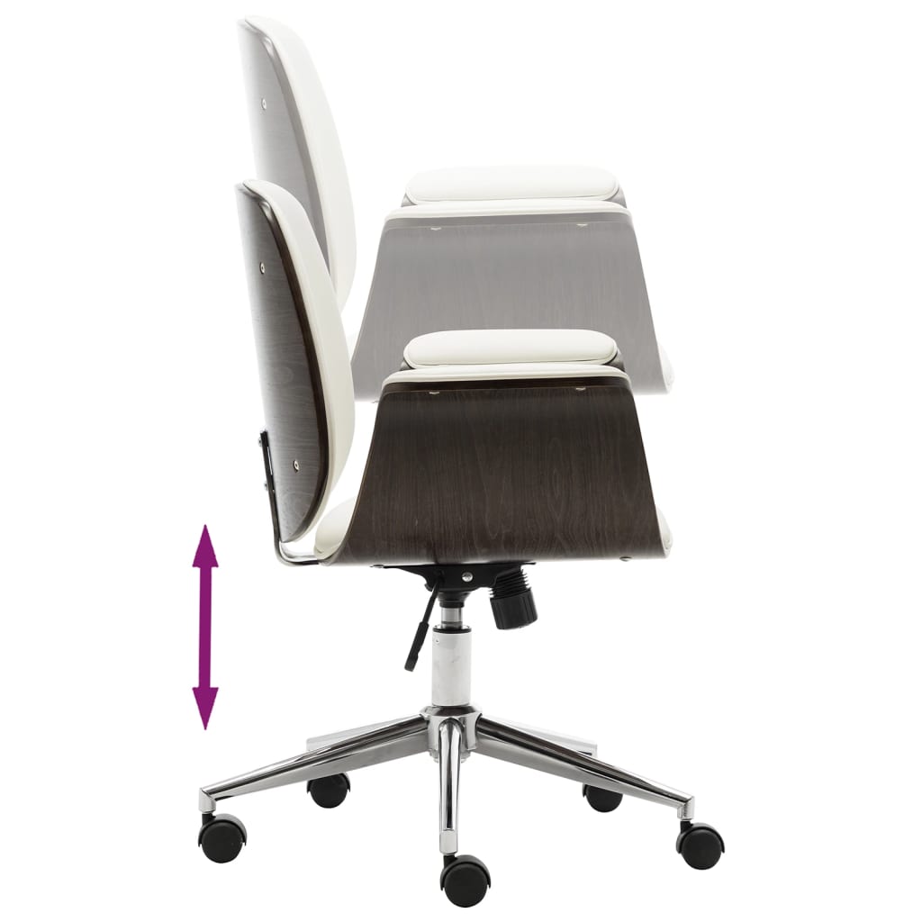 vidaXL Biuro kėdė, baltos sp., išlenkta mediena ir dirbtinė oda
