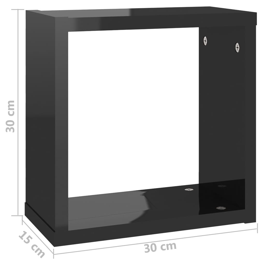vidaXL Sieninės lentynos, 4vnt., juodos, 30x15x30cm, kubo formos