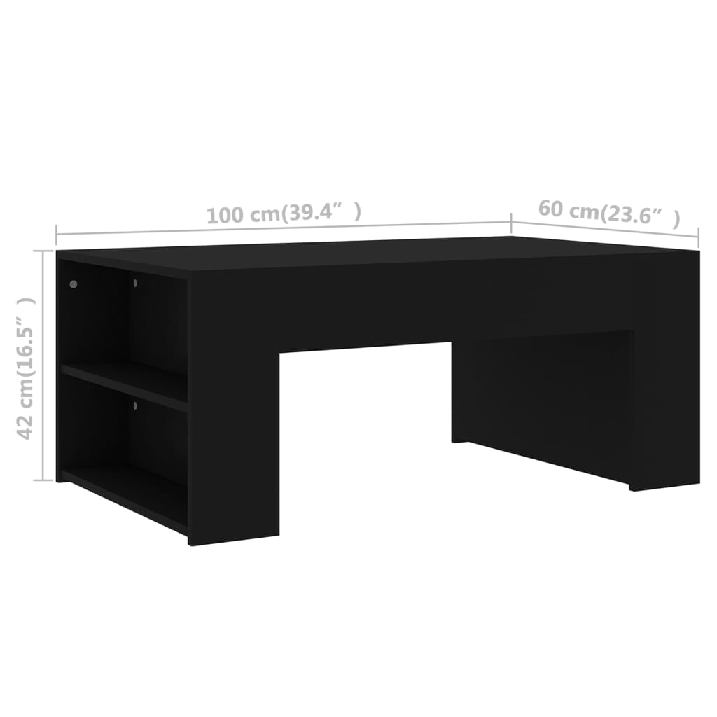 vidaXL Kavos staliukas, juodos spalvos, 100x60x42cm, MDP