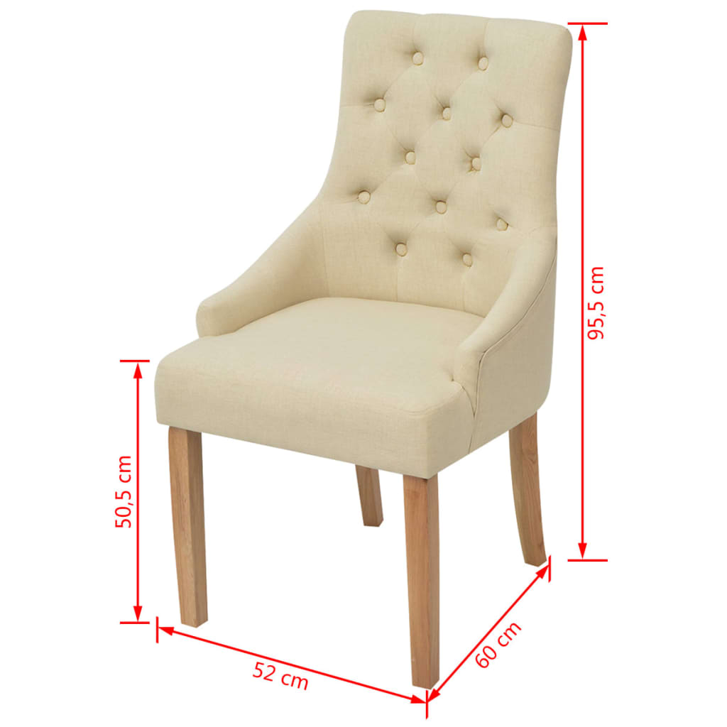 vidaXL Valgomojo kėdės, 6 vnt., kreminės spalvos, audinys