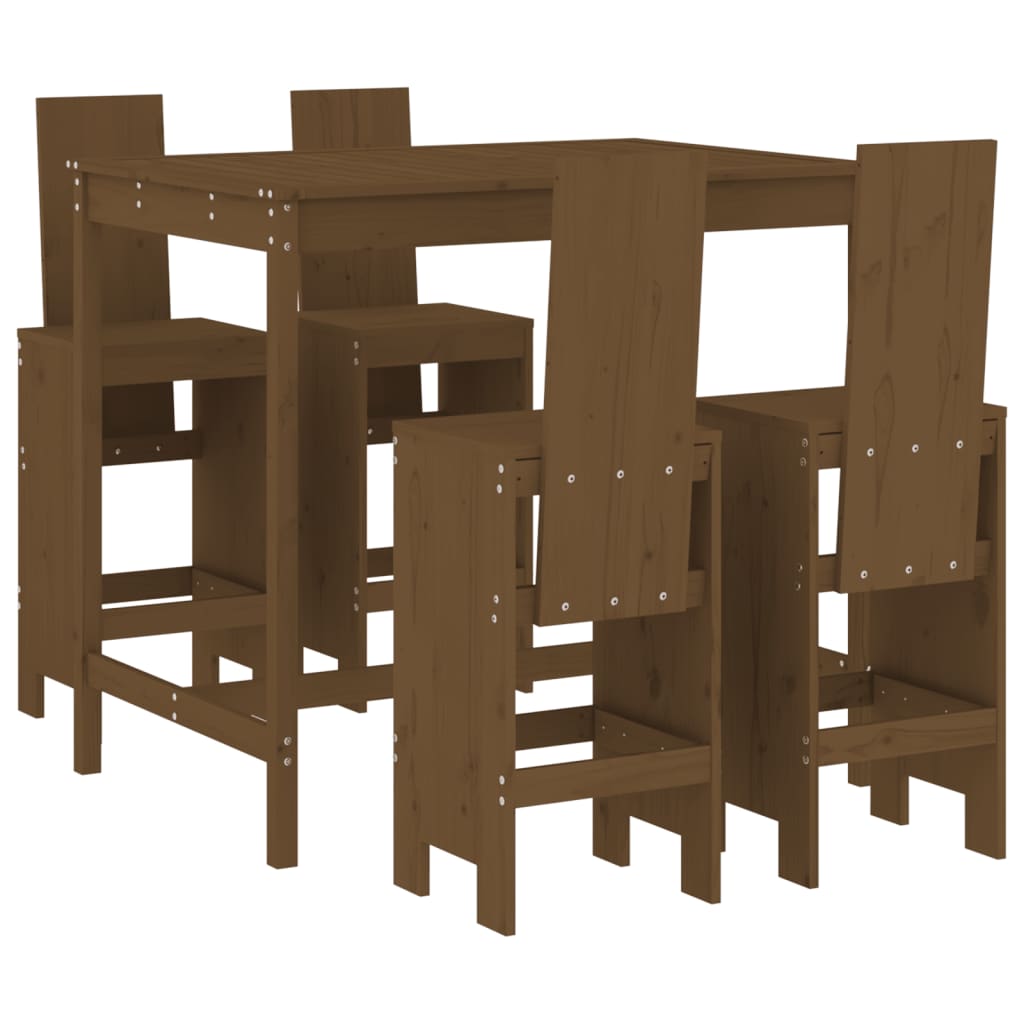 vidaXL Sodo baro baldų komplektas, 5 dalių, medaus rudas, pušis