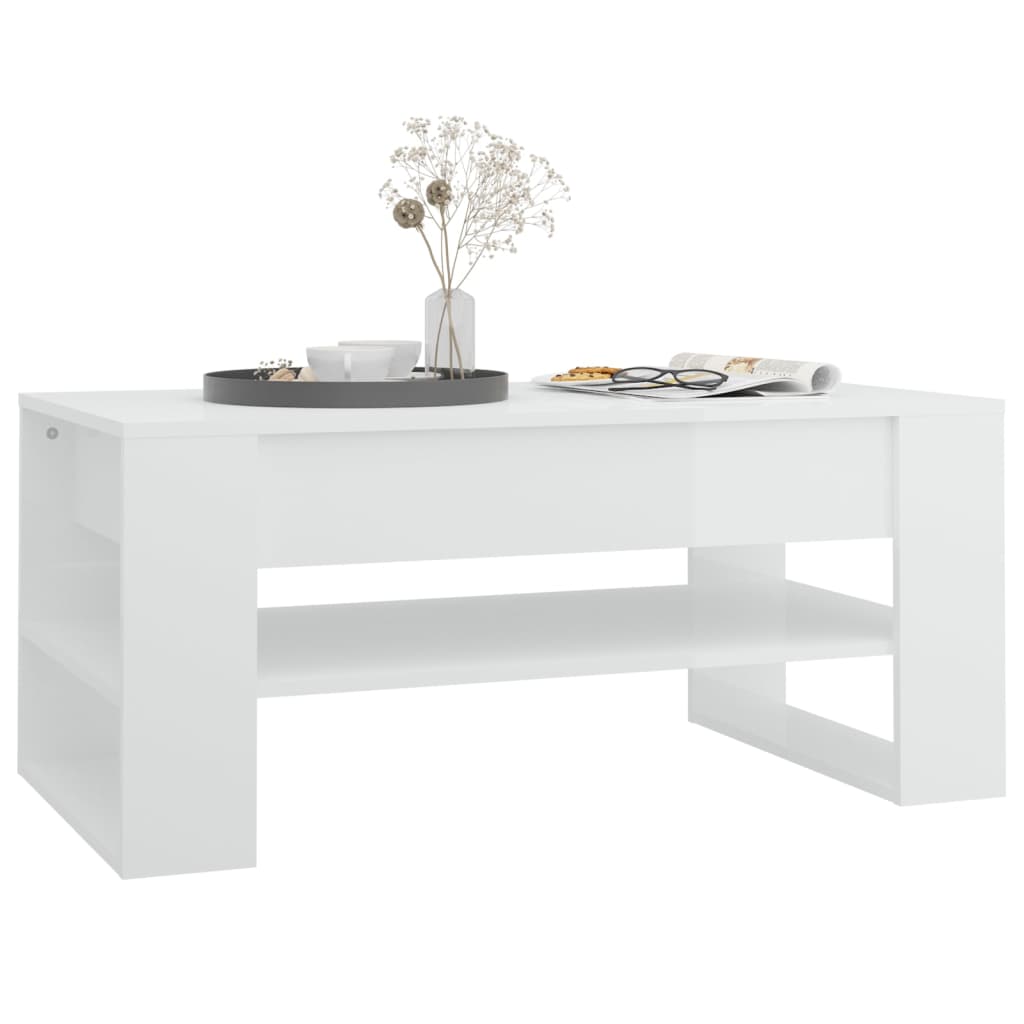 vidaXL Kavos staliukas, baltas, 102x55x45cm, apdirbta mediena, blizgus
