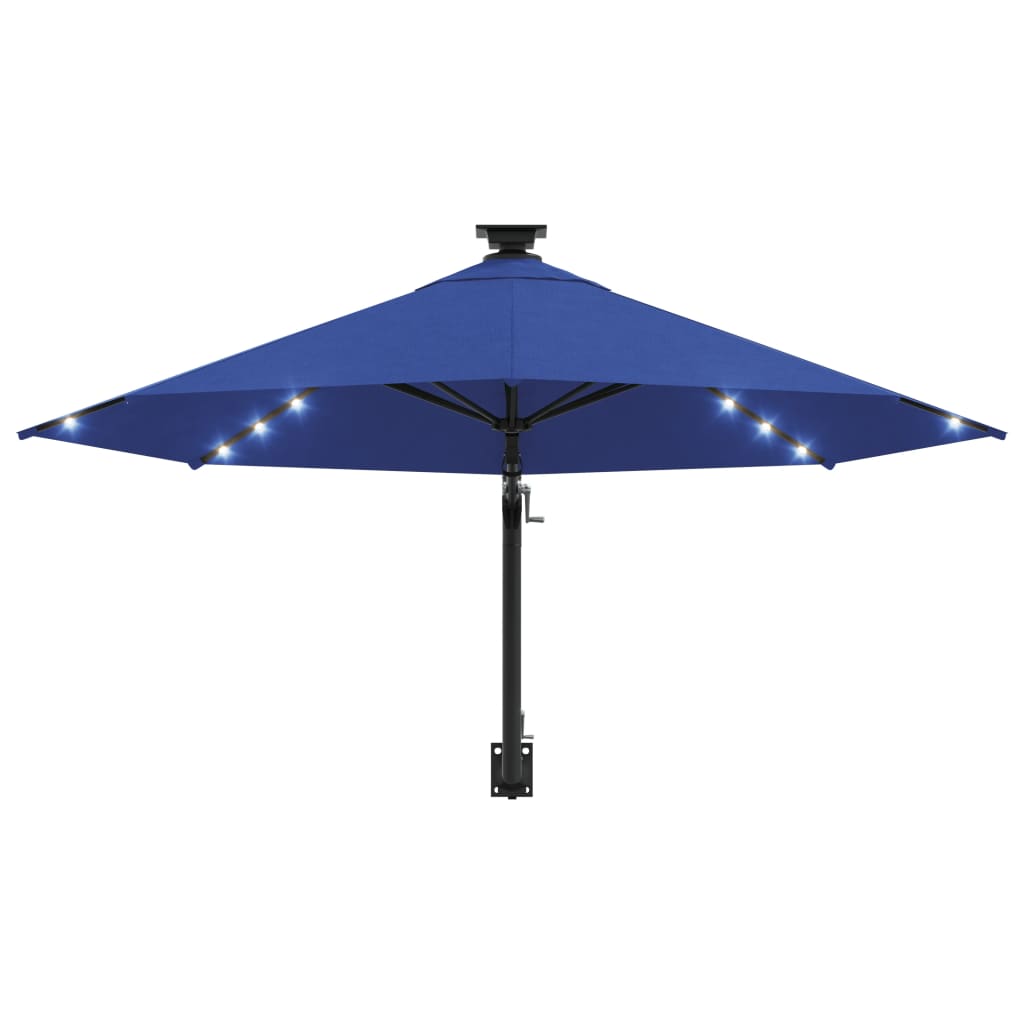 vidaXL Prie sienos montuojamas skėtis su LED/stulpu, mėlynas, 300cm