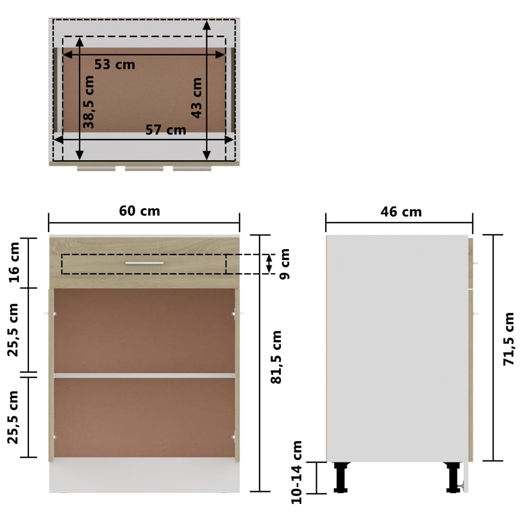 vidaXL Apatinė spintelė su stalčiumi, ąžuolo, 60x46x81,5cm, MDP