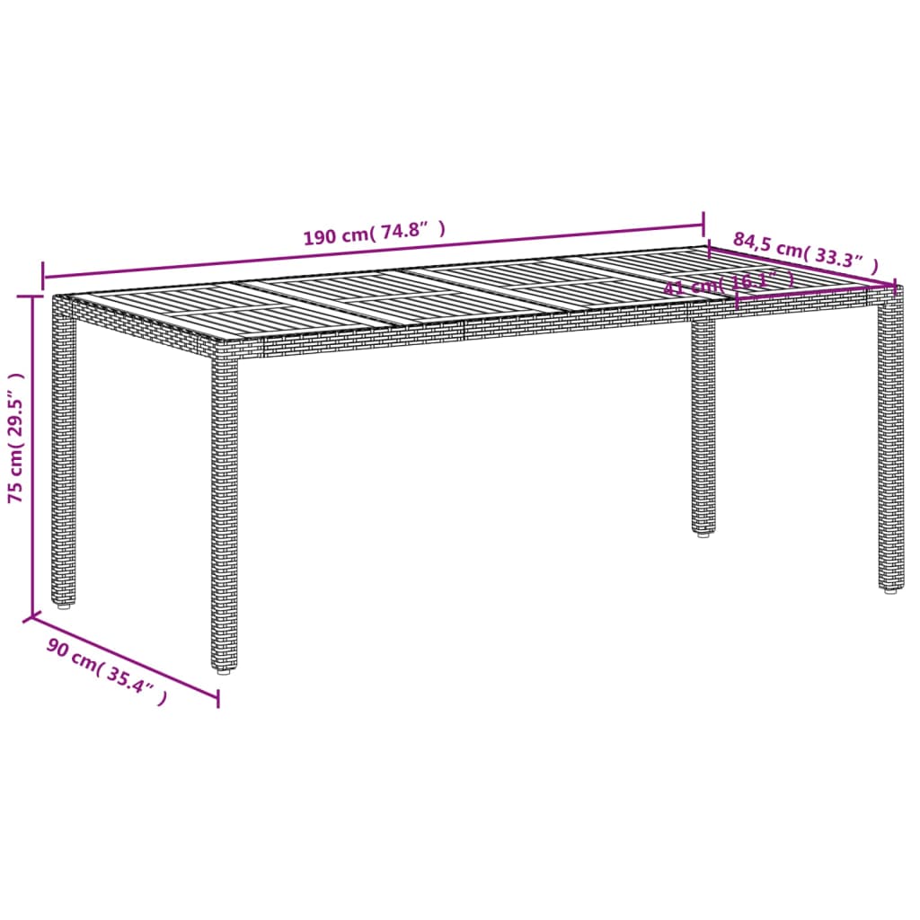 vidaXL Sodo stalas, smėlio, 190x90x75cm, poliratanas ir akacija