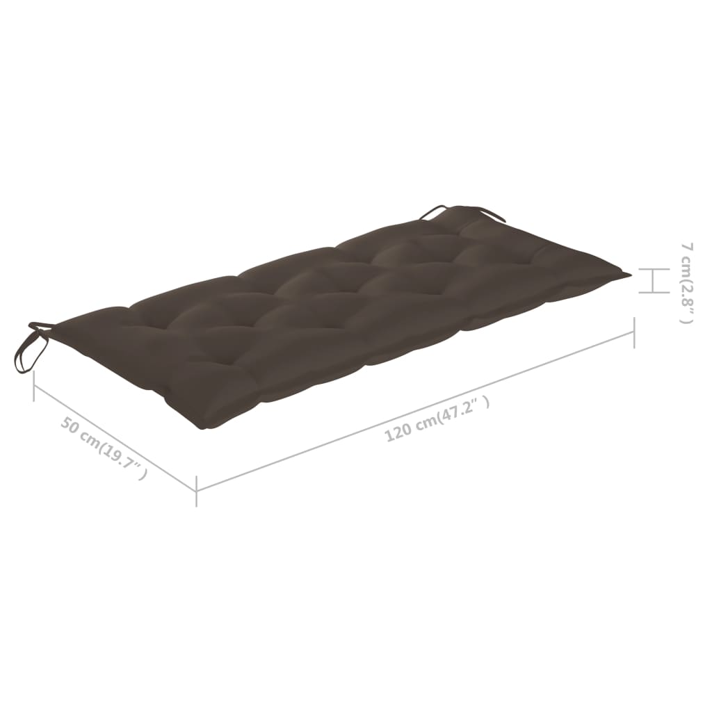 vidaXL Sodo suoliukas su taupe spalvos pagalvėle, 120cm, tikmedis